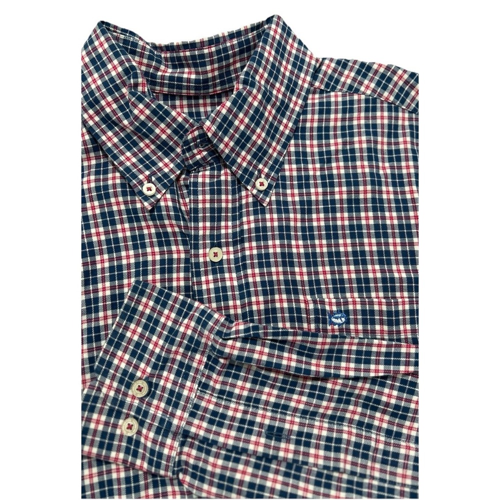 Southern Tide Men's S Button Down Blue Plaid Check Logos Long Sleeve